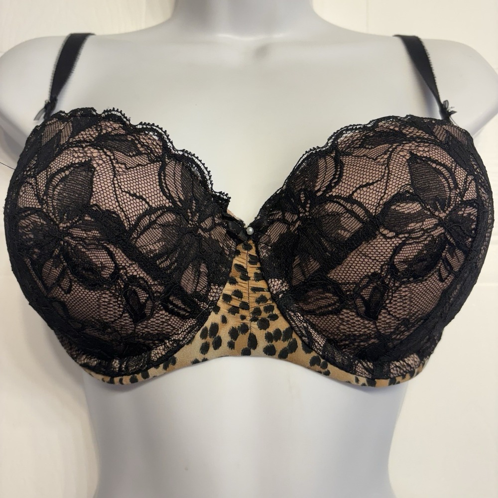 ictoria's Secret Very Sexy Leopard Lace Balconette Bra 34D Vintage Silver Tag